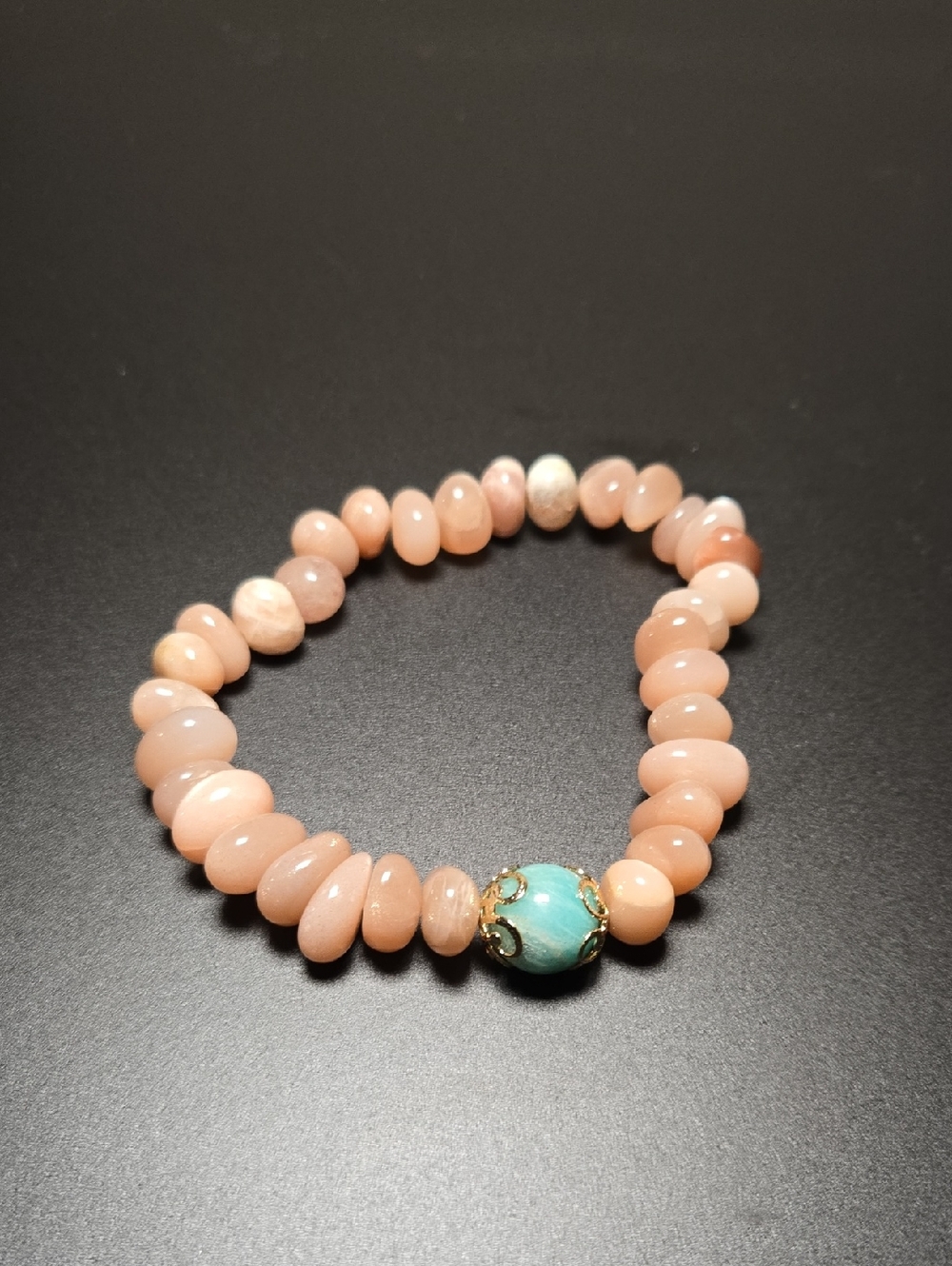 Peach Moonstone and Amazonite Center Bracelet